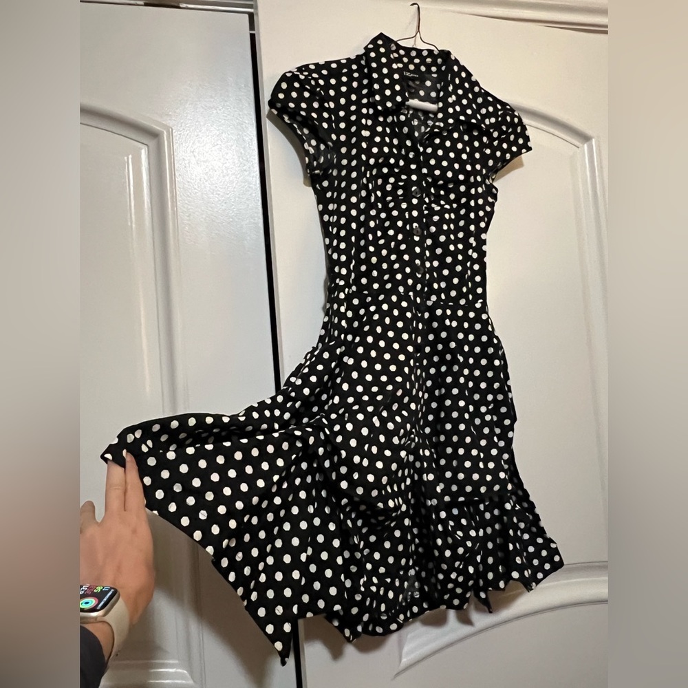 Stylish party dress size XS - black with white polka dots, excellent condition